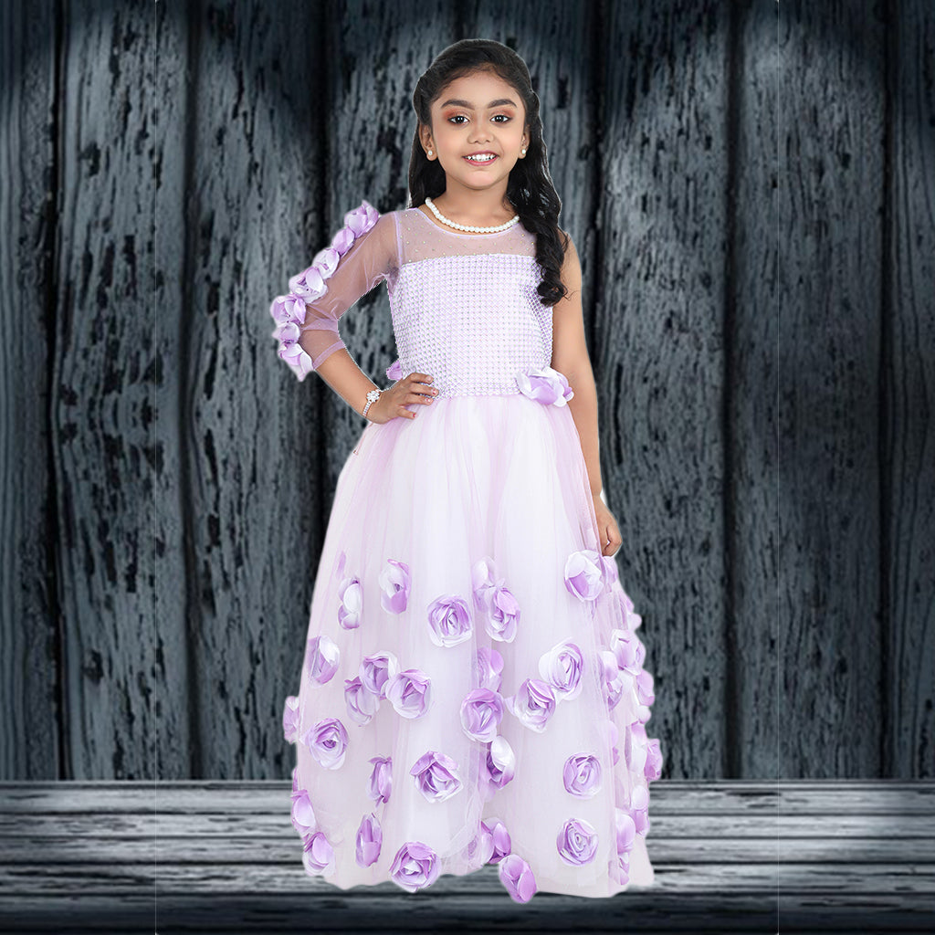 pariari girls polyester floral applique party gown