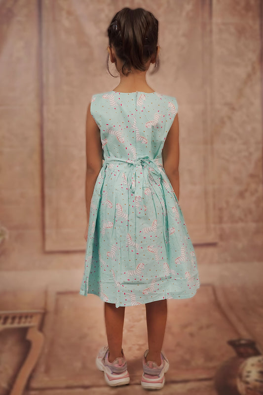 Pariari Girls Sleeveless Sky Blue Coloured Zebra Cotton Frock