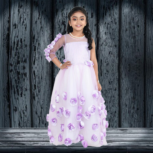 pariari girls polyester floral applique party gown