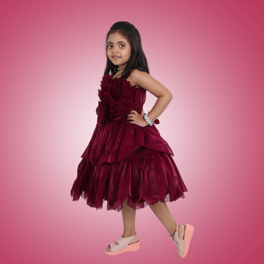 Pariari Girls Floral Pattern Party Dress with Shoulder Straps