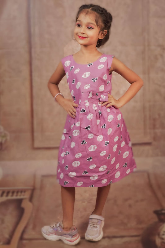 Pariari Girls Sleeveless Purple Candy Hearts Frock