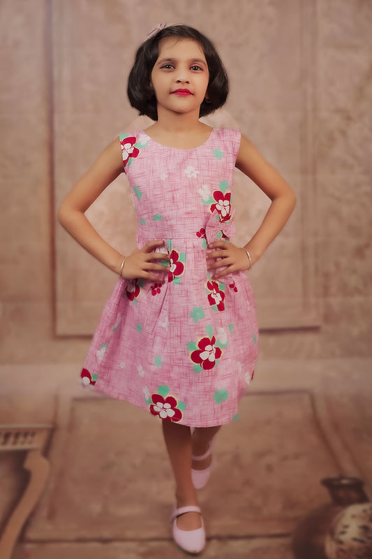 Pariari Girls Sleeveless Pink Blossom Joy Floral Frock