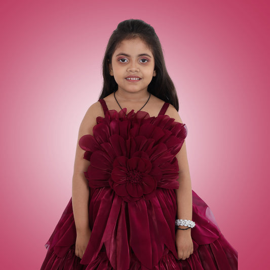 Pariari Girls Floral Pattern Party Dress with Shoulder Straps