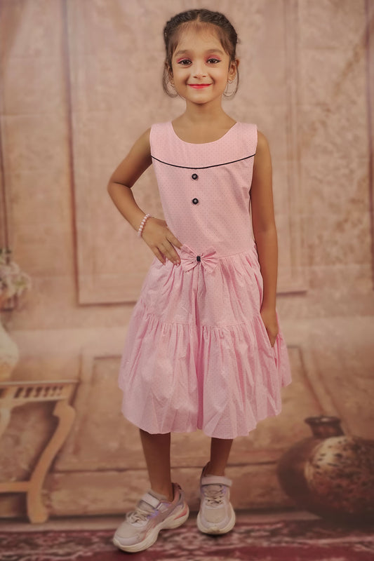 Pariari Girls Sleeveless Pink Polka Princess Frock