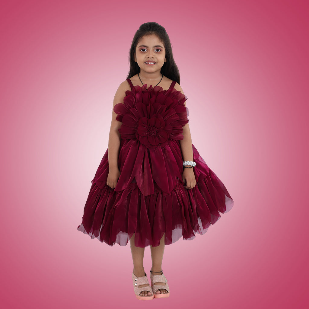 Pariari Girls Floral Pattern Party Dress with Shoulder Straps