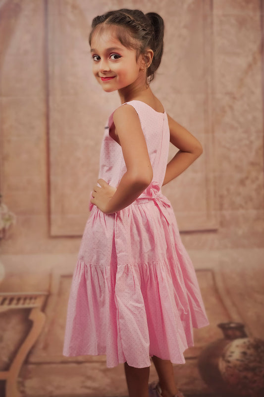 Pariari Girls Sleeveless Pink Polka Princess Frock
