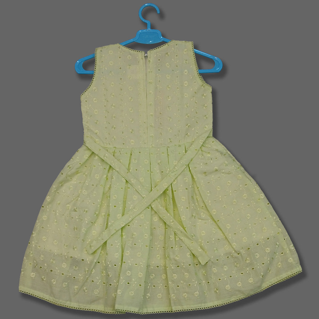 pariari girls Lime Green Eyelet Embroidered Dress