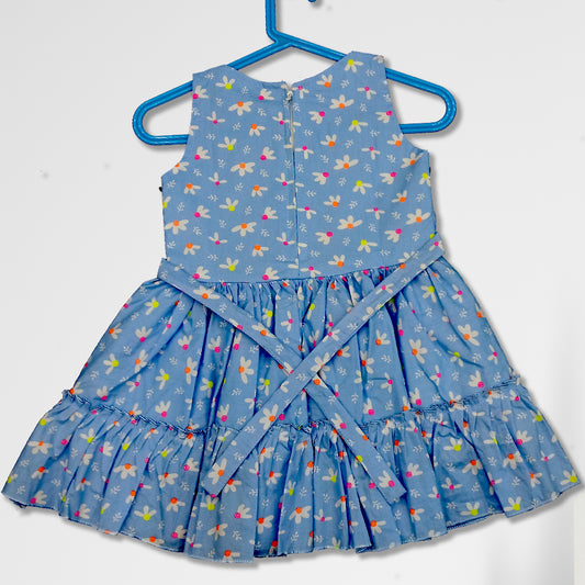 pariari girls Blue Floral Tiered Dress