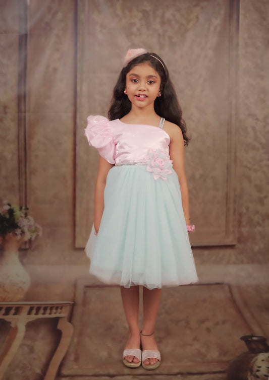 Pariari Girls Cotton Candy Bloom Dress with Ruffled Elegance and Floral Charm