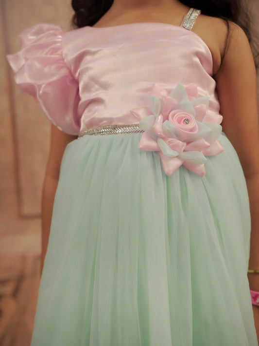 Pariari Girls Cotton Candy Bloom Dress with Ruffled Elegance and Floral Charm