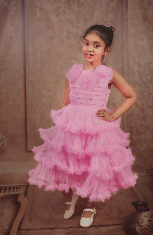 Pariari Girls Pink Petal Ruffle Dress