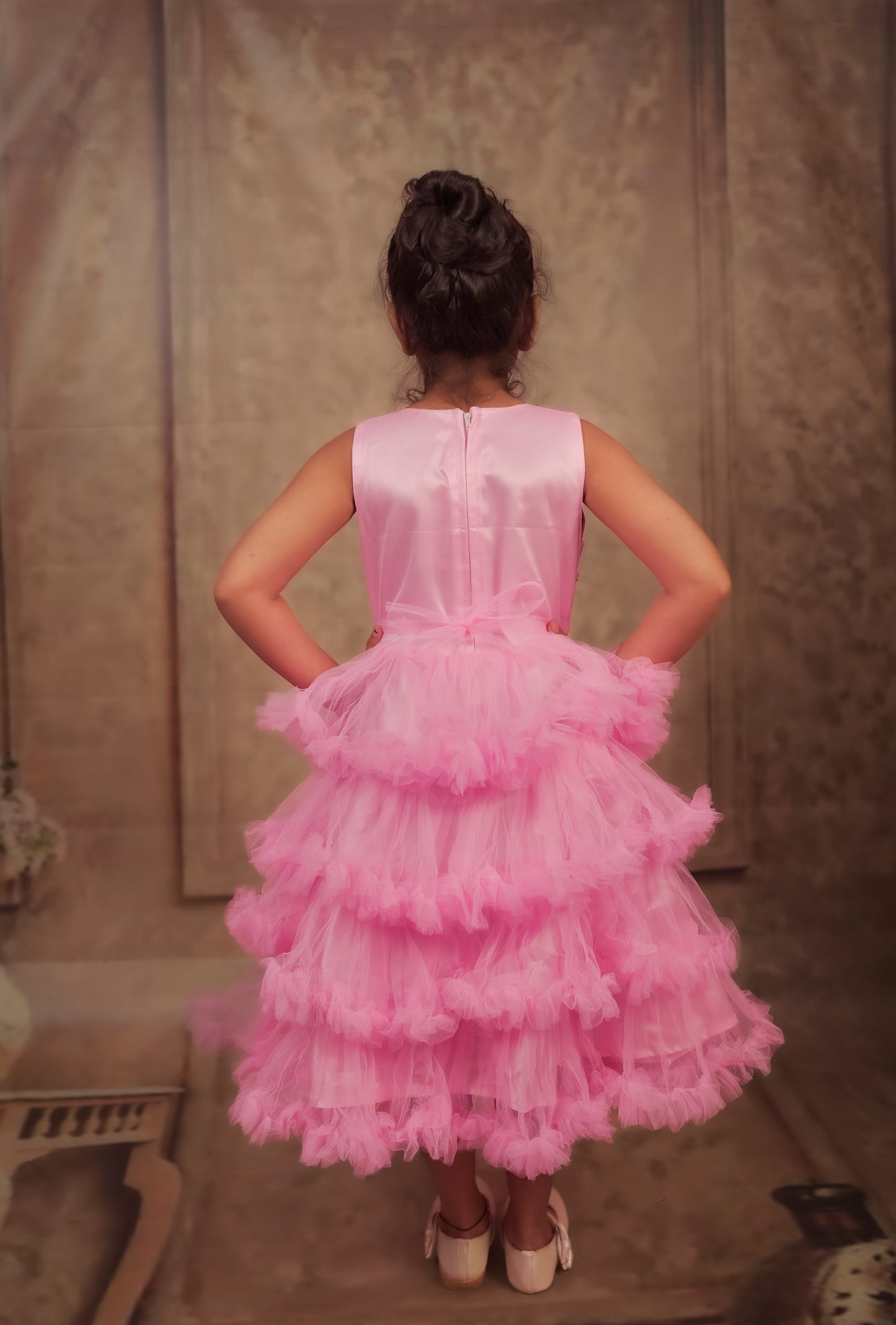 Pariari Girls Pink Petal Ruffle Dress