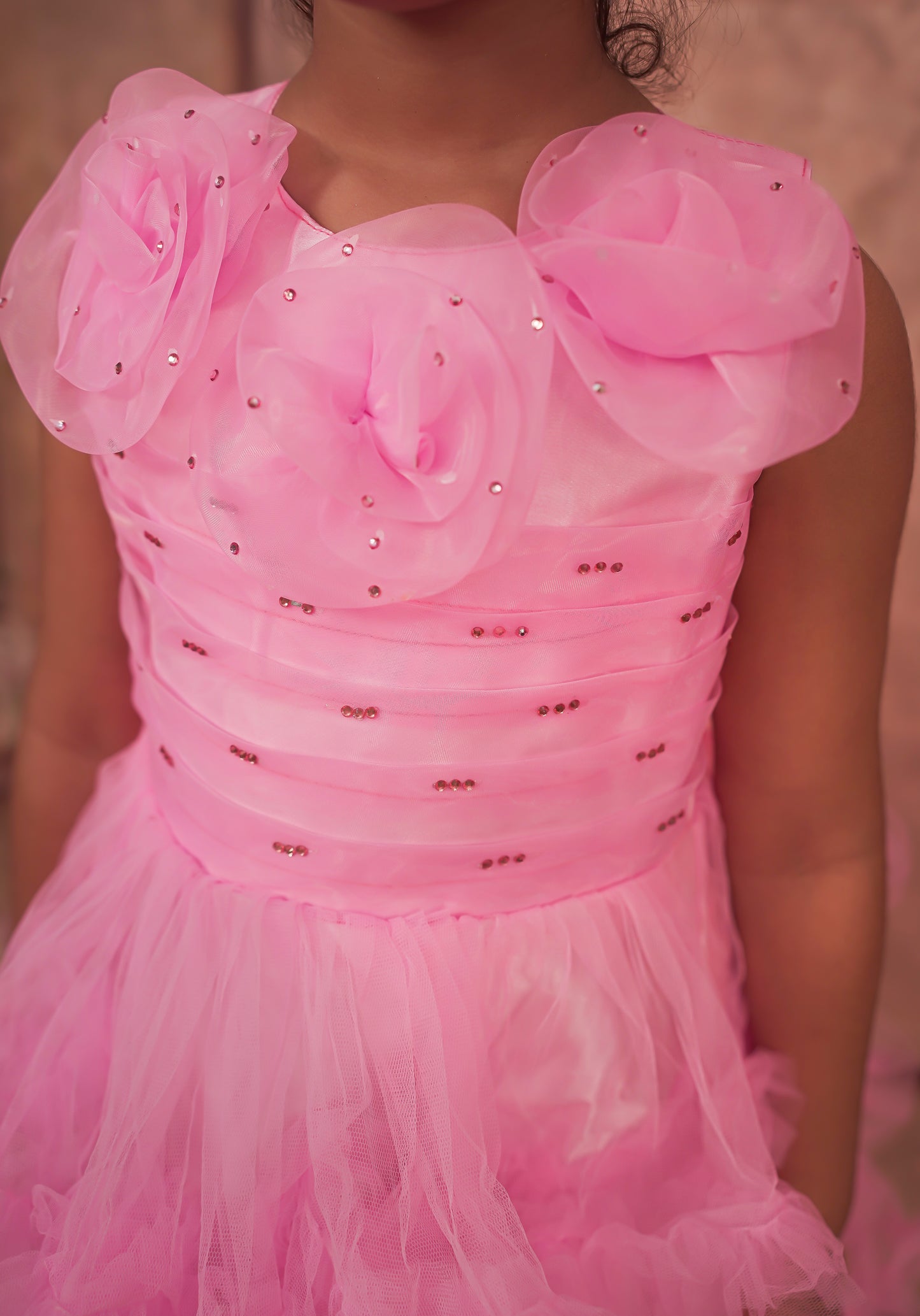 Pariari Girls Pink Petal Ruffle Dress