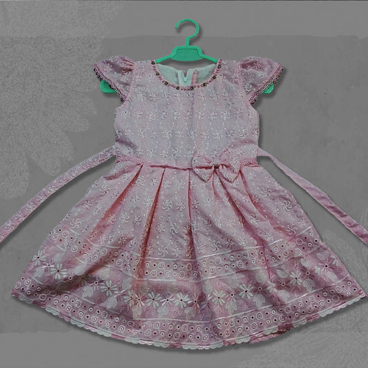 Pariari Girls Pink Floral Embroidered Dress