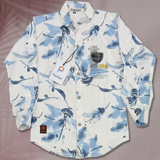 Pariari Boys Blue Leaf Print Shirt