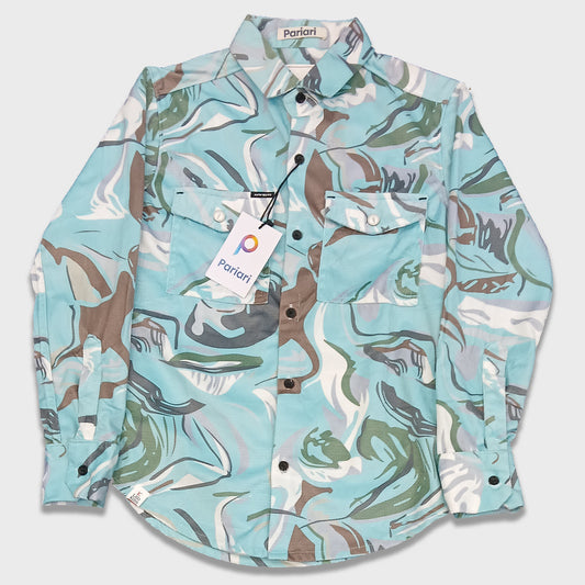 Pariari Boys Aqua Abstract Full-Sleeve Shirt