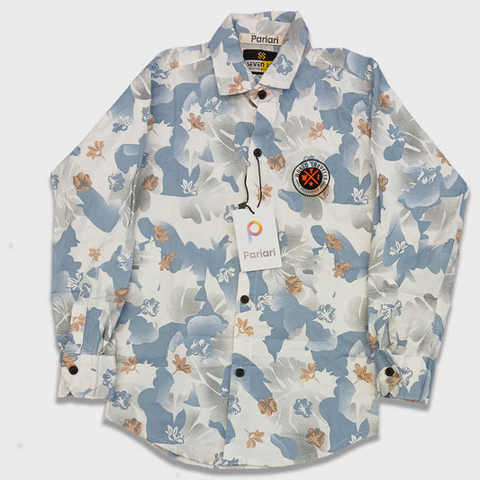 Pariari Boys Blue Floral Camo Full-Sleeve Shirt