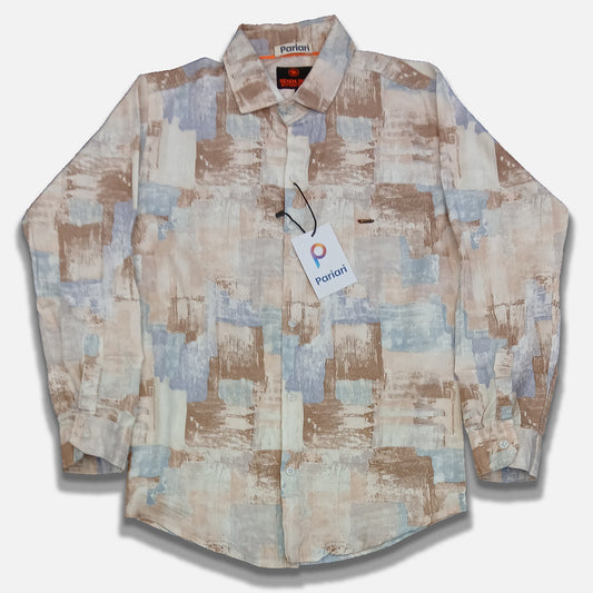 Pariari Boys Earth-Tone Brushstroke Full-Sleeve Shirt