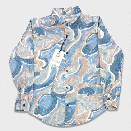 Pariari Boys Blue Swirl Abstract Full-Sleeve Shirt