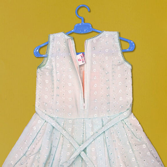 pariari girls Mint Green Sleeveless Elegant A-Line Party Wear with Bow