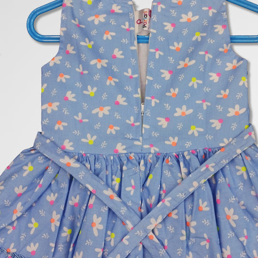 pariari girls Blue Floral Tiered Dress
