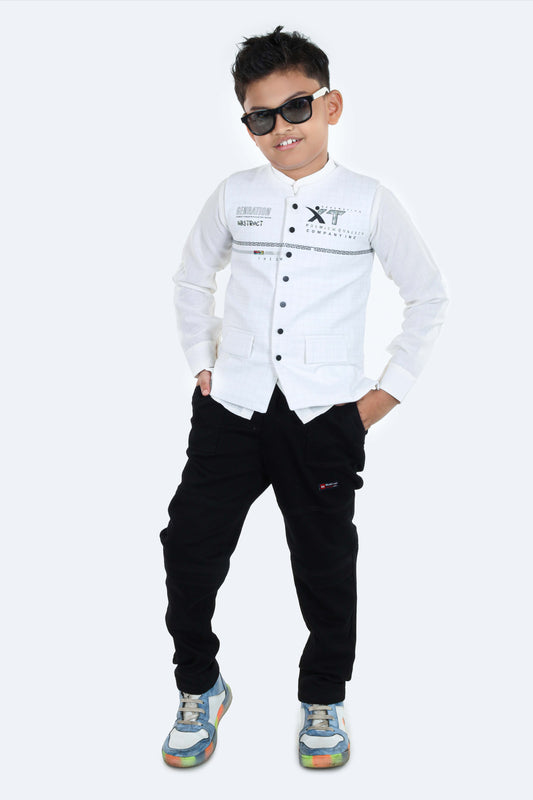 Pariari Kids Party Wear Shirt, Pant and jacket Set (White), Boys
