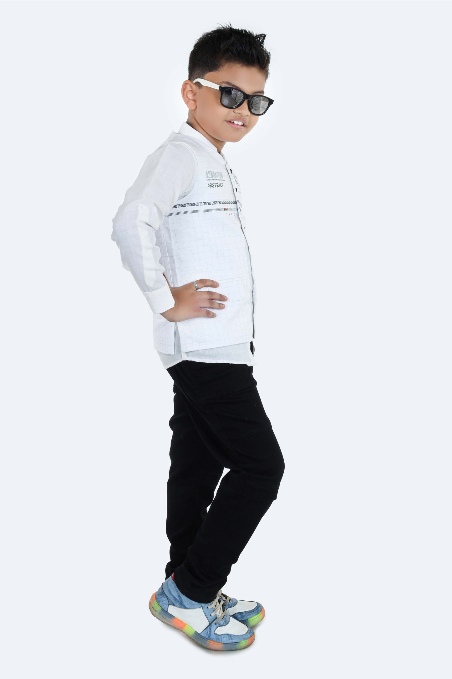Pariari Kids Party Wear Shirt, Pant and jacket Set (White), Boys