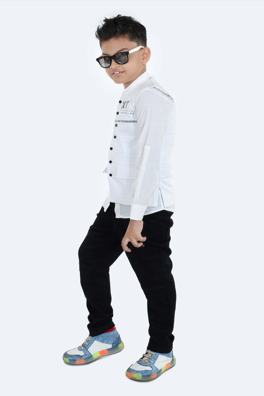 Pariari Kids Party Wear Shirt, Pant and jacket Set (White), Boys