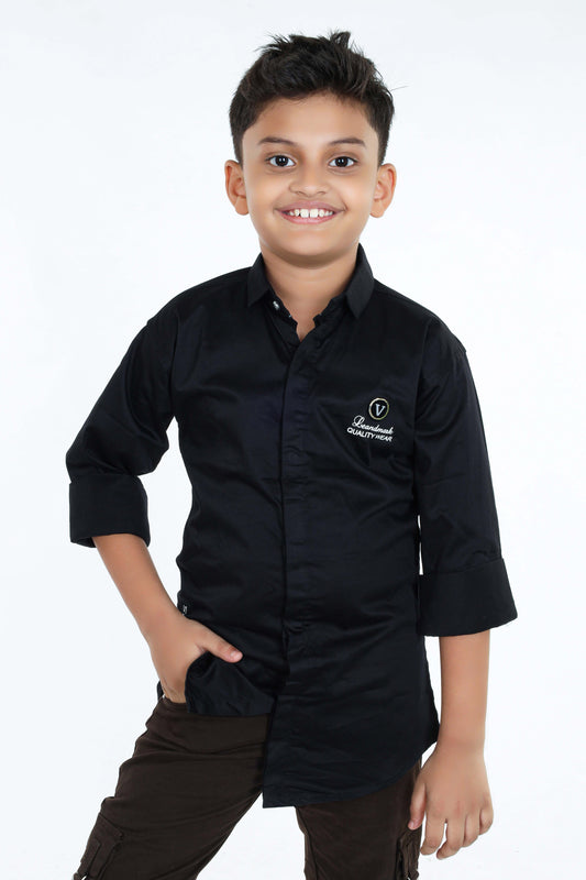 Pariari Boys Polycotton Black Full Sleeve Shirt