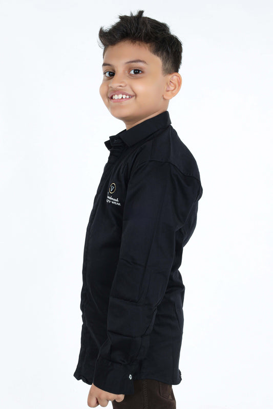 Pariari Boys Polycotton Black Full Sleeve Shirt