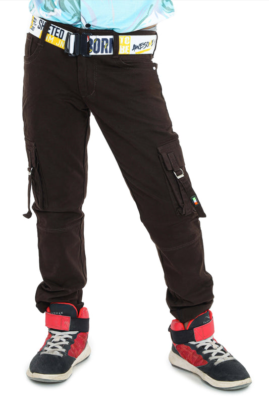 Pariari Boys Black Cotton Pant with side pockets and belt
