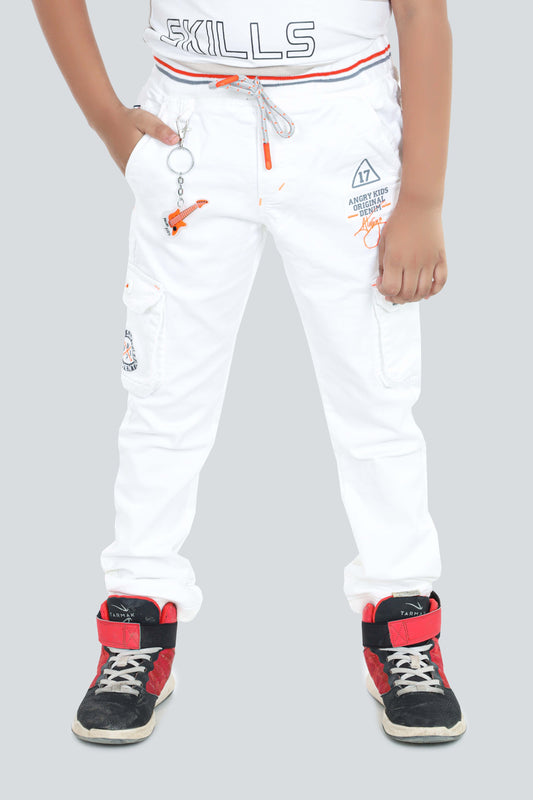 Pariari Boys White Jeans with Side Pockets and Keychain