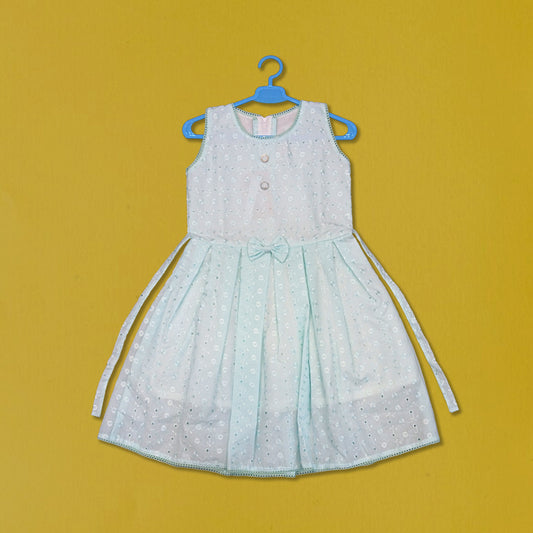 pariari girls Mint Green Sleeveless Elegant A-Line Party Wear with Bow