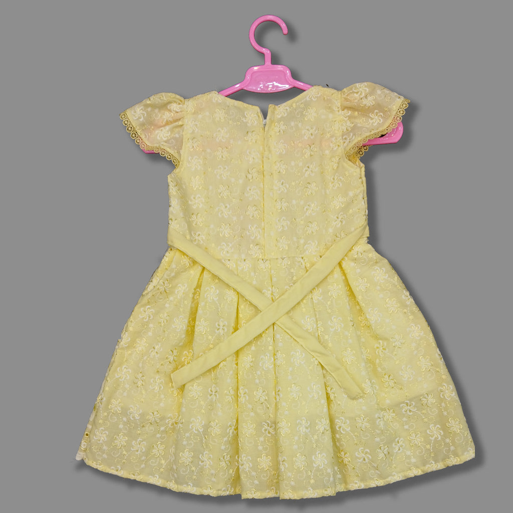 pariari girls Yellow Embroidered Cap Sleeve Dress for Girls