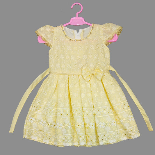 pariari girls Yellow Embroidered Cap Sleeve Dress for Girls