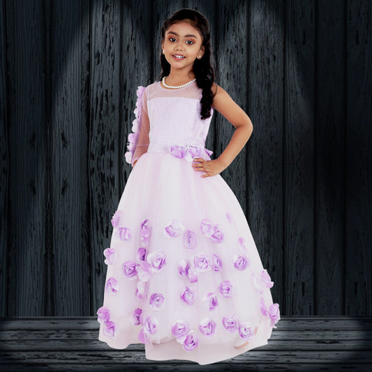 pariari girls polyester floral applique party gown