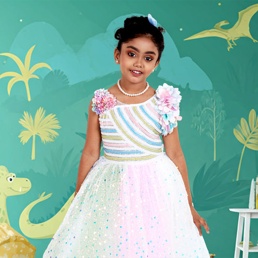 Pariari Girls Multicoloured Party Gown with Shimmer