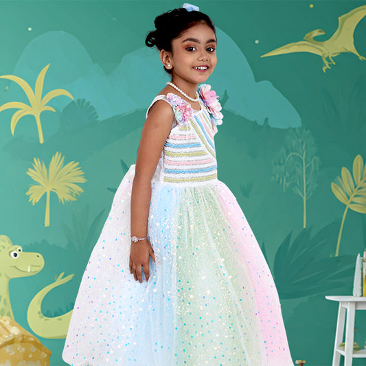 Pariari Girls Multicoloured Party Gown with Shimmer