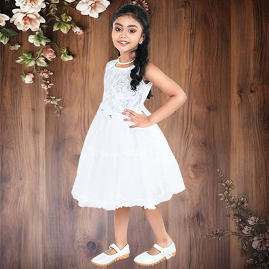 pariari girls white partywear with silver embroidery