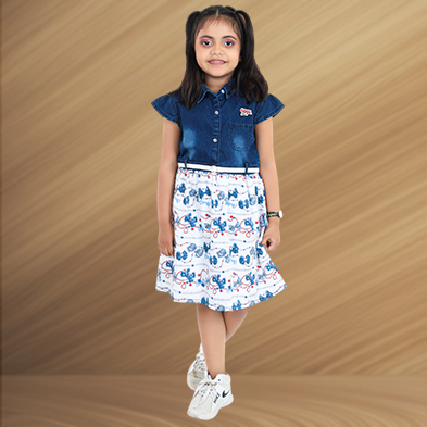 Pariari Girls Cotton Dress with Collar and Belt