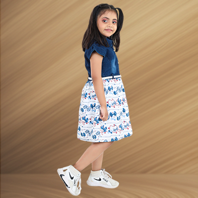 Pariari Girls Cotton Dress with Collar and Belt