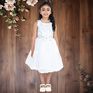 pariari girls white partywear with silver embroidery