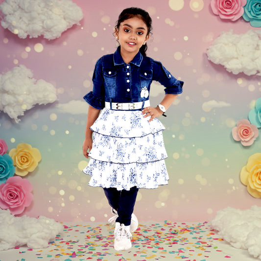 Pariari Girls Cotton Dress with Collar and Belt