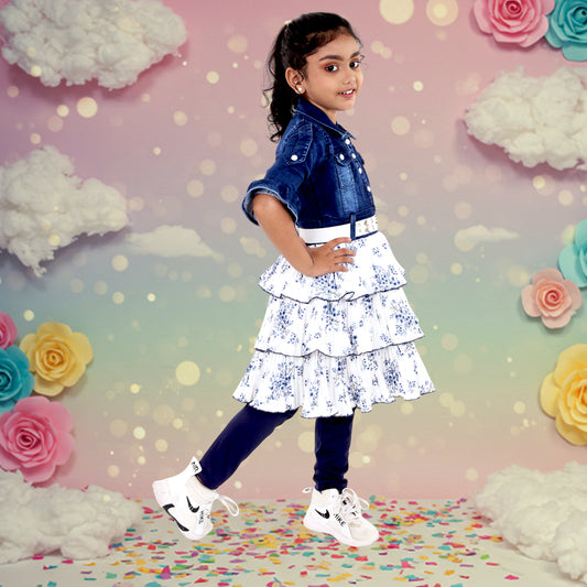 Pariari Girls Cotton Dress with Collar and Belt