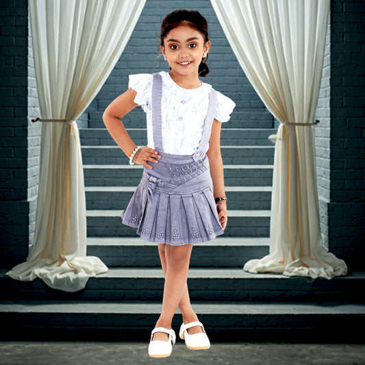 Pariari Girls Knee Length Denim Skirt and Top set