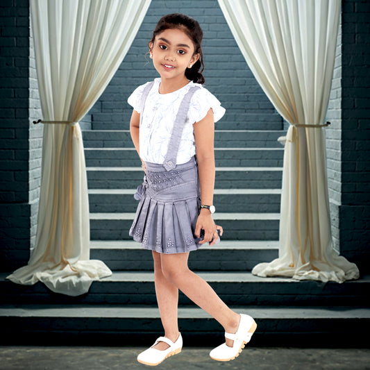 Pariari Girls Knee Length Denim Skirt and Top set