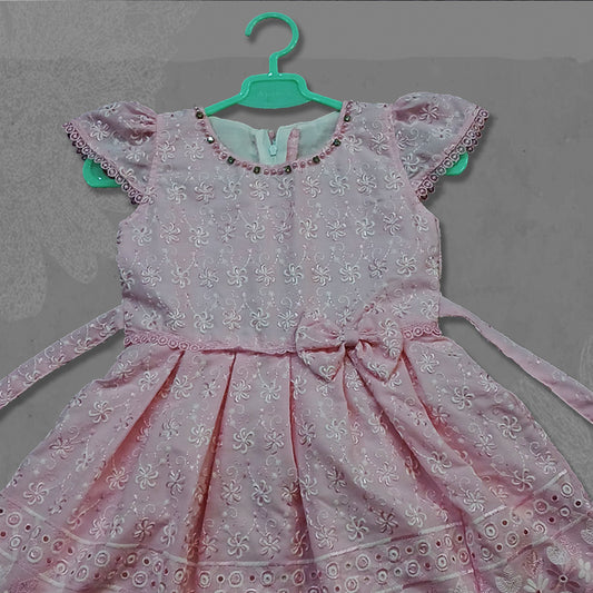 Pariari Girls Pink Floral Embroidered Dress