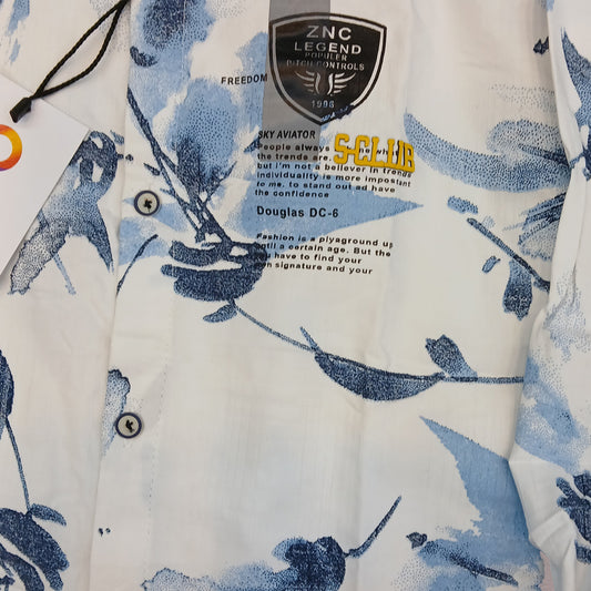 Pariari Boys Blue Leaf Print Shirt