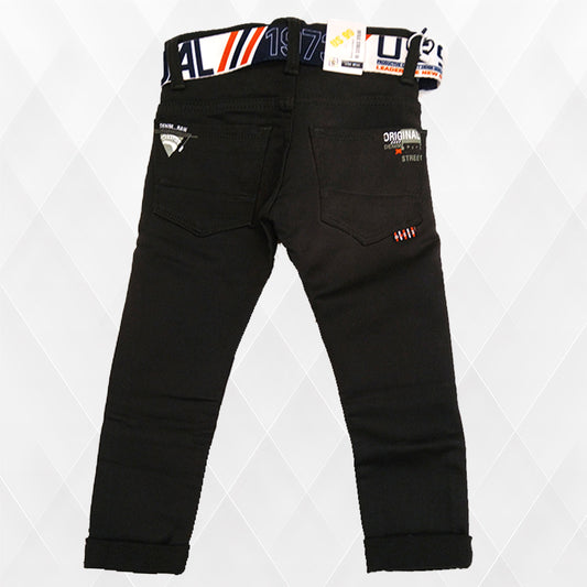 Pariari Boys Trendy Black Slim-Fit Jeans with Stylish Belt