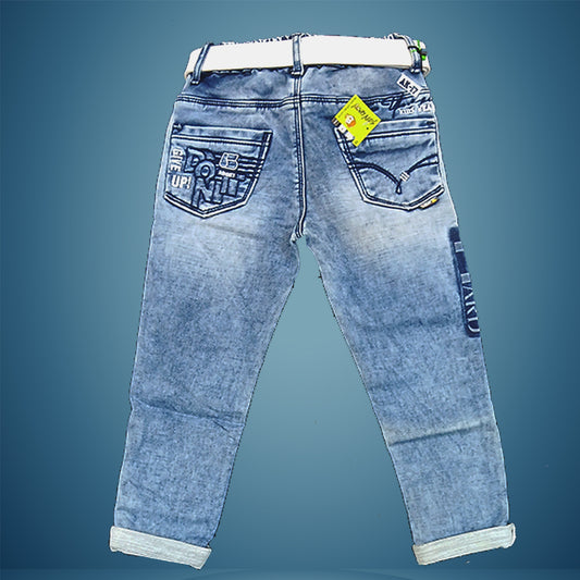 Pariari Boys Light Blue Distressed Denim Jeans with White Belt